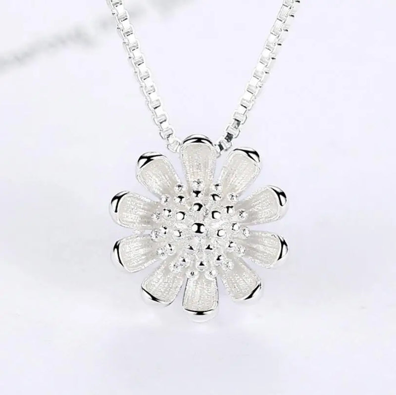 925 Silver Daisy Sunflower Pendant Necklace for Women S-N205