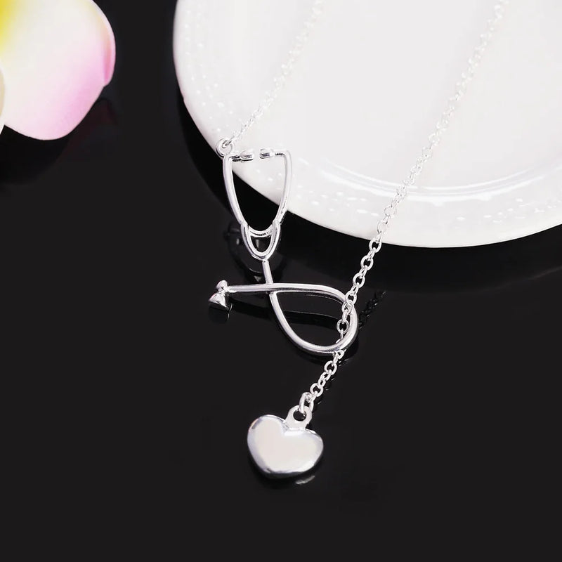 925 Silver Necklace 18" Nurse Heart Pendant Wedding