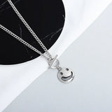Smile Face Sterling Silver Necklace for Women Ladies Round Necklace
