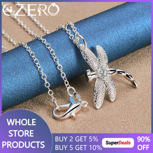 Sterling Silver Dragonfly Pendant Necklace Zircon Charms