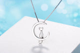 925 Silver Moon Kitten Cat Necklace Chain Kolye Wedding Girls Jewelry