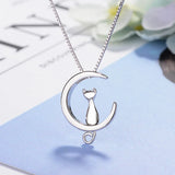 925 Silver Moon Kitten Cat Necklace Chain Kolye Wedding Girls Jewelry