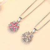 925 Silver Pink Crystal Flower Pendant Necklace for Women