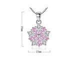 925 Silver Pink Crystal Flower Pendant Necklace for Women