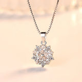 925 Silver Pink Crystal Flower Pendant Necklace for Women