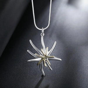 925 Silver Starfish Flower Pendant Necklace 18 inches Christmas Party Jewelry