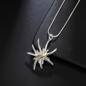 925 Silver Starfish Flower Pendant Necklace 18 inches Christmas Party Jewelry