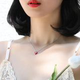 925 Silver Necklace Red Heart Pendant 18 Inch Chain Charm Jewelry Rose Gift