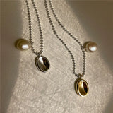 925 Silver Necklace Freshwater Pearl Disc Clavicle Chain