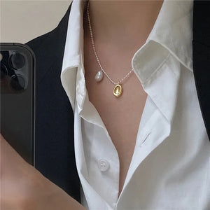 925 Silver Necklace Freshwater Pearl Disc Clavicle Chain