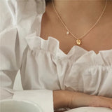 925 Silver Necklace Freshwater Pearl Disc Clavicle Chain