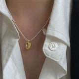 925 Silver Necklace Freshwater Pearl Disc Clavicle Chain