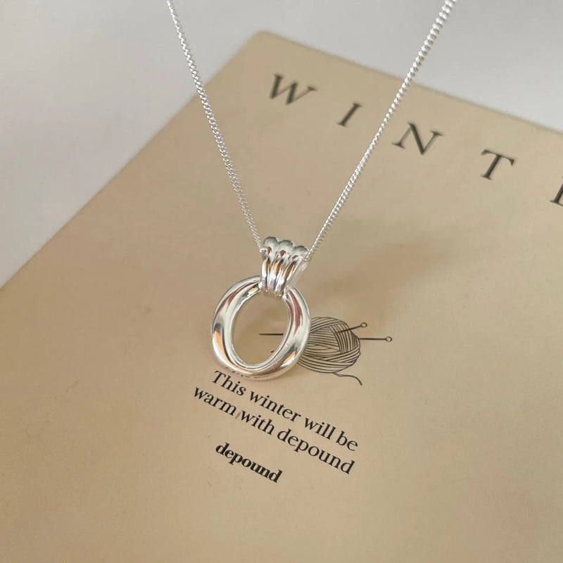 925 Sterling Silver Necklace Geometric Round Chain Gift