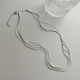 925 Silver Necklace Multi-layered Snake Chain Square Clavicle Women Jewel