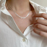 925 Silver Necklace Multi-layered Snake Chain Square Clavicle Women Jewel