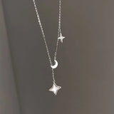 925 Silver Star Pendant Necklace Gift For Women Retro Minimalist Chain