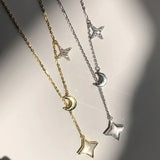 925 Silver Star Pendant Necklace Gift For Women Retro Minimalist Chain