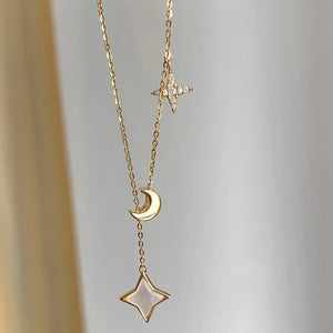 925 Silver Star Pendant Necklace Gift For Women Retro Minimalist Chain