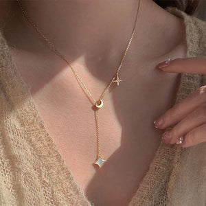 925 Silver Star Pendant Necklace Gift For Women Retro Minimalist Chain