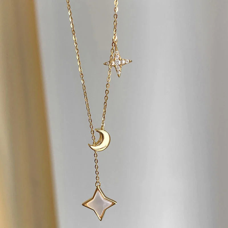 925 Silver Star Pendant Necklace Gift For Women Retro Minimalist Chain