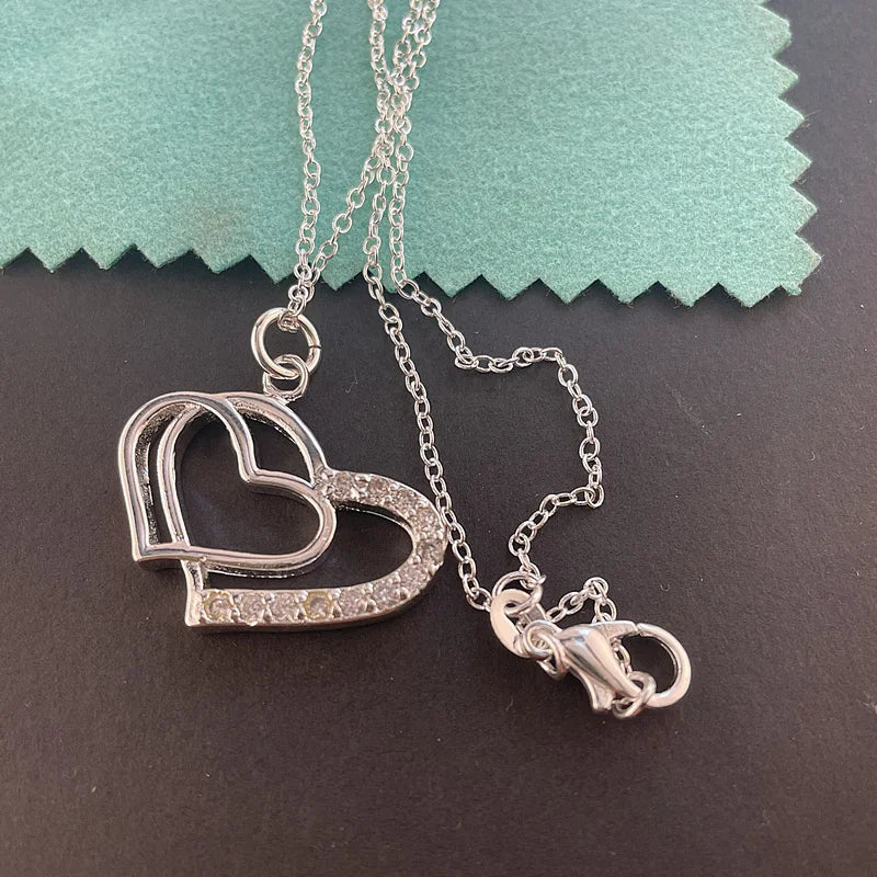 925 Silver Heart-to-heart Zircon Pendant Necklace