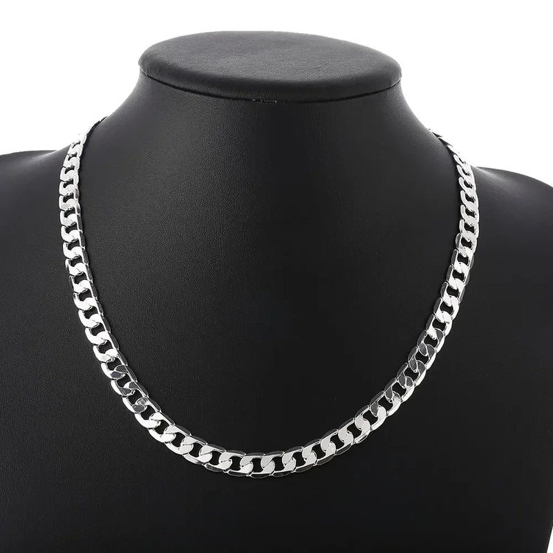 925 Silver Necklace High Jewelry 40-60cm 8MM Chain Solid Wedding Christmas