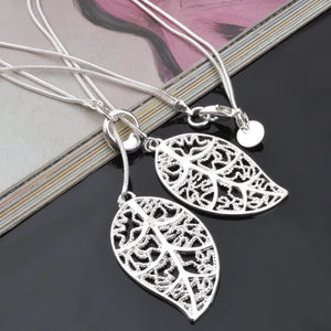 925 Silver Flower Leaves Pendant Necklace Choker