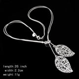 925 Silver Choker Necklace Flower Leaves Pendant Women S-n25