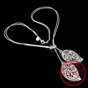 925 Silver Choker Necklace Flower Leaves Pendant Women S-n25