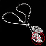 925 Silver Choker Necklace Flower Leaves Pendant Women S-n25
