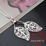 925 Silver Necklace Flowers Leaves Pendant Choker