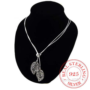 925 Silver Necklace Flowers Leaves Pendant Choker