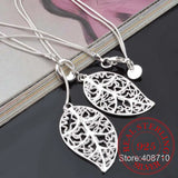 925 Silver Necklace Flowers Leaves Pendant Choker
