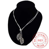 925 Silver Necklace Flowers Leaves Pendant Choker