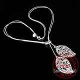 925 Silver Necklace Flowers Leaves Pendant Choker