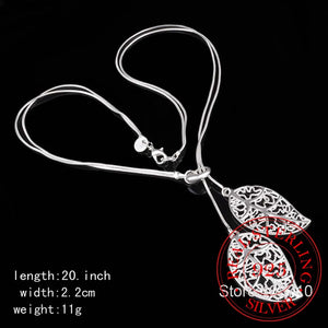 925 Silver Necklace Flowers Leaves Pendant Choker