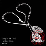 925 Silver Necklace Flowers Leaves Pendant Choker
