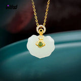 925 Sterling Silver Necklace Inlaid Hetian Jade Pendant Vintage Chinese Style