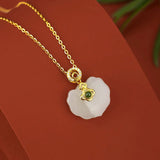 925 Sterling Silver Necklace Inlaid Hetian Jade Pendant Vintage Chinese Style