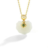 925 Sterling Silver Necklace Inlaid Hetian Jade Pendant Vintage Chinese Style