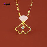 925 Silver Necklace with Hetian Jade Ginkgo Leaf Pendant