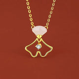 925 Silver Necklace with Hetian Jade Ginkgo Leaf Pendant