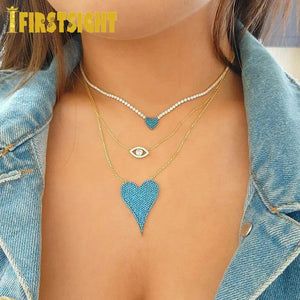 925 Silver Necklace Evil Eye Micro Pave Cz Charm Jewelry
