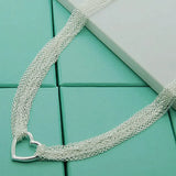925 Silver Necklace Multi-Line Heart Love Chain For Women