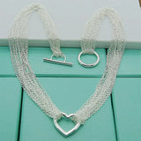 925 Silver Necklace Multi-Line Heart Love Chain For Women