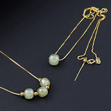 925 Silver Necklace Ladies 3 Balls Green Stone Necklace Sterling Silver Jewelry