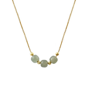 925 Silver Necklace Ladies 3 Balls Green Stone Necklace Sterling Silver Jewelry