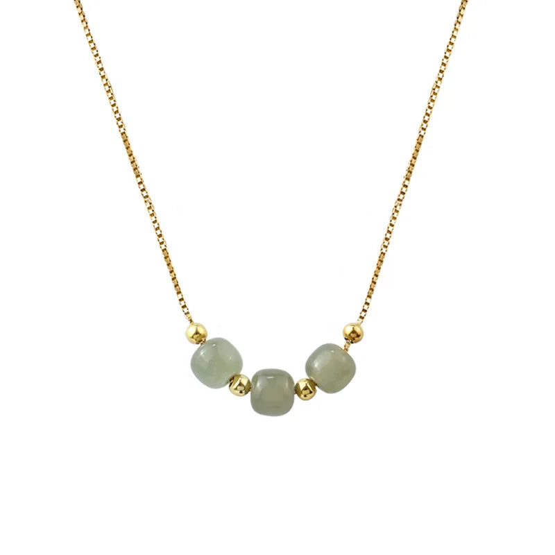 925 Silver Necklace Ladies 3 Balls Green Stone Necklace Sterling Silver Jewelry