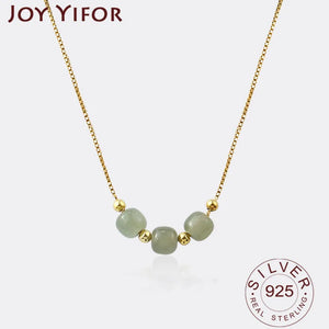 925 Silver Necklace Ladies 3 Balls Green Stone Necklace Sterling Silver Jewelry