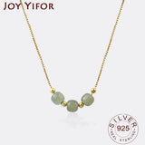 925 Silver Necklace Ladies 3 Balls Green Stone Necklace Sterling Silver Jewelry